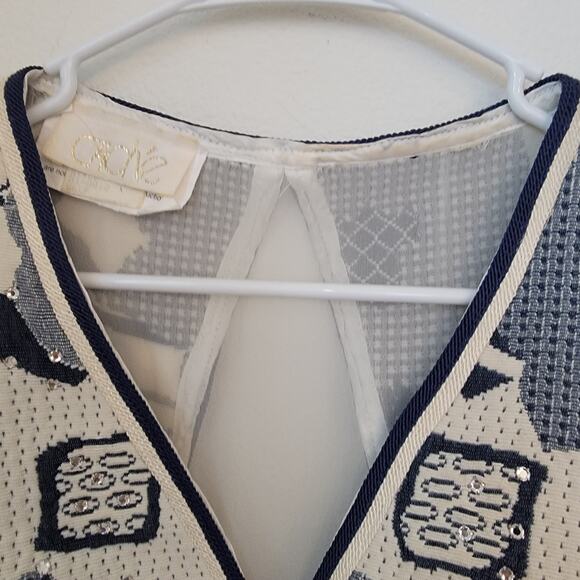 Cache Vintage Tapestry Vest Jumpsuit One Piece 80S Rhinestone Studded Mesh Panel - Picture 7 of 16